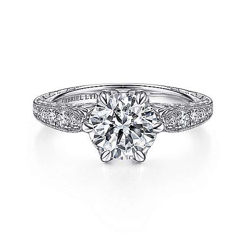 Gabriel & Co. ER15028R6W83JJ Mali – Vintage Inspired 18K White Gold Round Diamond Engagement Ring