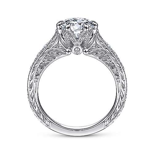 Gabriel & Co. ER15028R6W83JJ Mali – Vintage Inspired 18K White Gold Round Diamond Engagement Ring