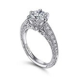 Gabriel & Co. ER15028R6W83JJ Mali – Vintage Inspired 18K White Gold Round Diamond Engagement Ring