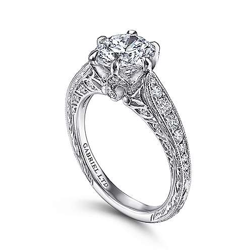 Gabriel & Co. ER15028R6W83JJ Mali – Vintage Inspired 18K White Gold Round Diamond Engagement Ring