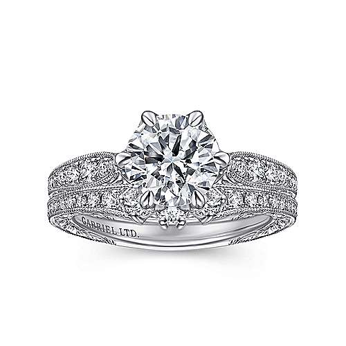 Gabriel & Co. ER15028R6W83JJ Mali – Vintage Inspired 18K White Gold Round Diamond Engagement Ring
