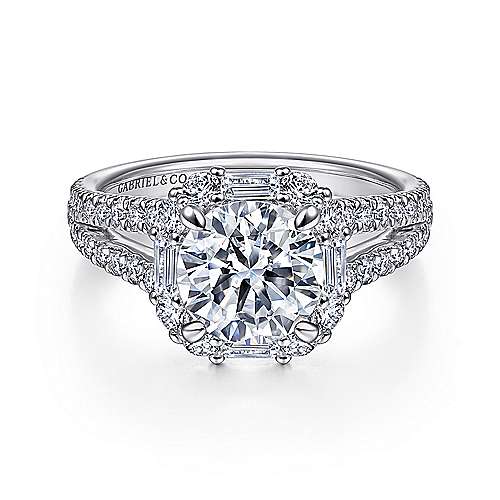 Gabriel & Co. ER15030R6W44JJ Rainier – 14K White Gold Cushion Halo Round Diamond Engagement Ring