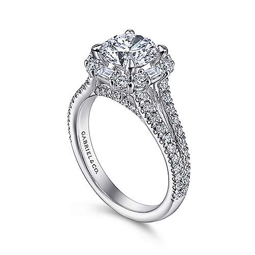 Gabriel & Co. ER15030R6W44JJ Rainier – 14K White Gold Cushion Halo Round Diamond Engagement Ring