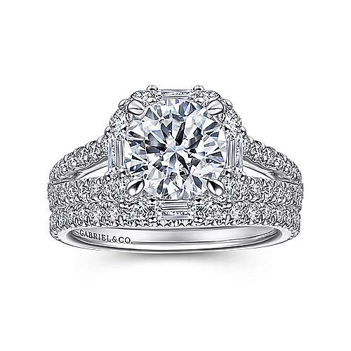 Gabriel & Co. ER15030R6W44JJ Rainier – 14K White Gold Cushion Halo Round Diamond Engagement Ring