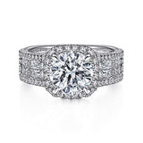 Gabriel & Co. ER15040R8W44JJ Zyra – 14K White Gold Cushion Halo Round Diamond Engagement Ring