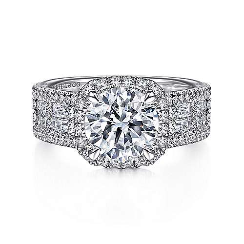 Gabriel & Co. ER15040R8W44JJ Zyra – 14K White Gold Cushion Halo Round Diamond Engagement Ring