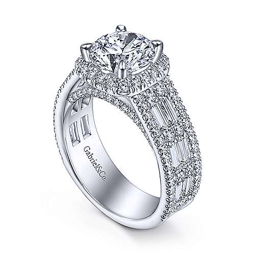 Gabriel & Co. ER15040R8W44JJ Zyra – 14K White Gold Cushion Halo Round Diamond Engagement Ring