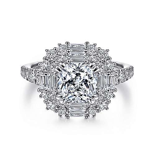 Gabriel & Co. Brocade ER15045C8W44JJ – 14K White Gold Cushion Cut Double Halo Diamond Engagement Ring