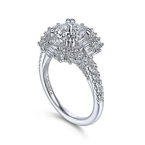 Gabriel & Co. Brocade ER15045C8W44JJ – 14K White Gold Cushion Cut Double Halo Diamond Engagement Ring