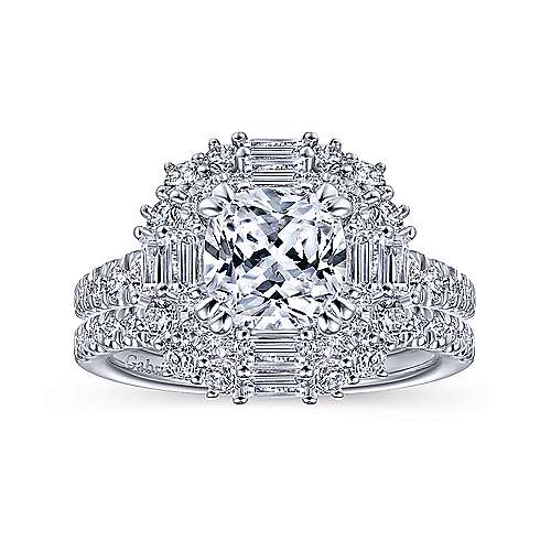 Gabriel & Co. Brocade ER15045C8W44JJ – 14K White Gold Cushion Cut Double Halo Diamond Engagement Ring