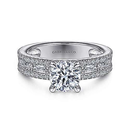 Gabriel & Co. ER15175R4W44JJ Uliana – 14K White Gold Wide Band Round Diamond Engagement Ring