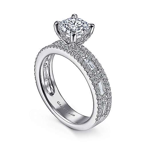 Gabriel & Co. ER15175R4W44JJ Uliana – 14K White Gold Wide Band Round Diamond Engagement Ring