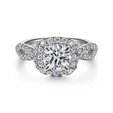 Gabriel & Co. Isabetta ER15199R4W44JJ – 14K White Gold Cushion Halo Round Diamond Engagement Ring