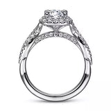 Gabriel & Co. Isabetta ER15199R4W44JJ – 14K White Gold Cushion Halo Round Diamond Engagement Ring