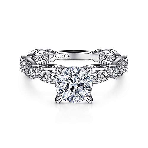 Gabriel & Co. ER15200R4W44JJ Latizzia – Vintage Inspired 14K White Gold Round Diamond Engagement Ring