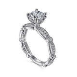 Gabriel & Co. ER15200R4W44JJ Latizzia – Vintage Inspired 14K White Gold Round Diamond Engagement Ring