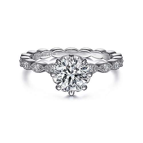 Gabriel & Co. ER15201R4W44JJ Piazza – Vintage Inspired 14K White Gold Round Diamond Engagement Ring