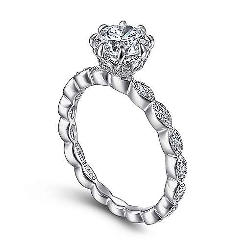 Gabriel & Co. ER15201R4W44JJ Piazza – Vintage Inspired 14K White Gold Round Diamond Engagement Ring