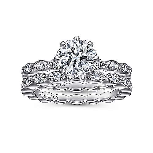 Gabriel & Co. ER15201R4W44JJ Piazza – Vintage Inspired 14K White Gold Round Diamond Engagement Ring