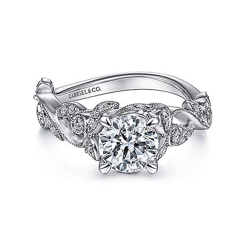 Gabriel & Co. ER15207R4W44JJ Martedi – 14K White Gold Floral Round Diamond Engagement Ring