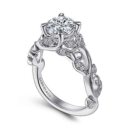 Gabriel & Co. ER15207R4W44JJ Martedi – 14K White Gold Floral Round Diamond Engagement Ring