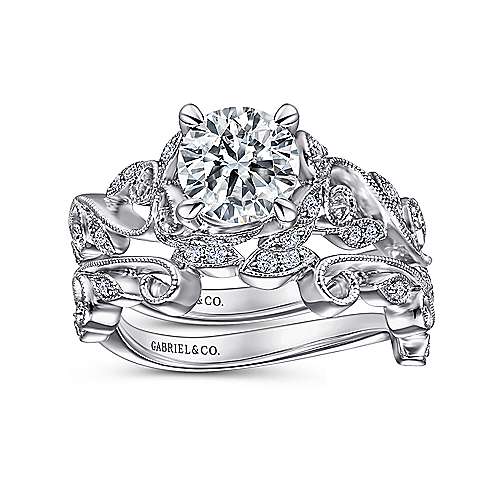 Gabriel & Co. ER15207R4W44JJ Martedi – 14K White Gold Floral Round Diamond Engagement Ring