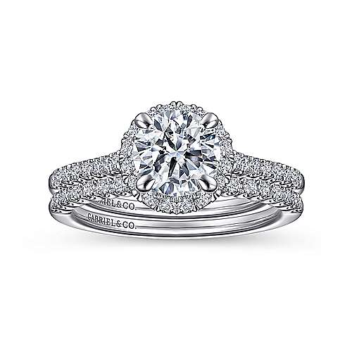 Gabriel & Co. ER15221R4W44JJ Nicia – 14K White Gold Round Halo Diamond Engagement Ring