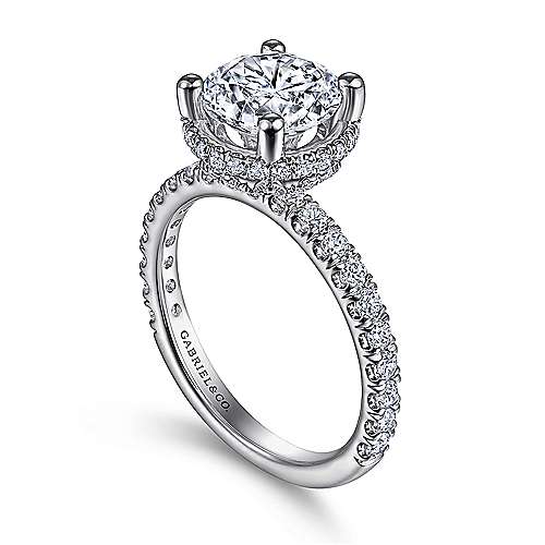 Gabriel & Co. R15228R8W44JJ Falla – 14K White Gold Hidden Halo Round Diamond Engagement Ring