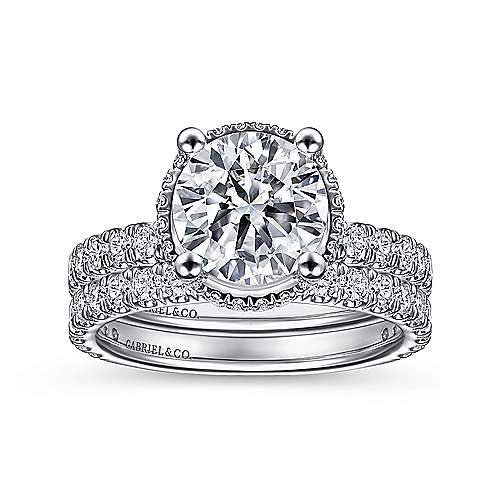 Gabriel & Co. R15228R8W44JJ Falla – 14K White Gold Hidden Halo Round Diamond Engagement Ring