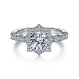 Gabriel & Co. Pietra ER15229R4W44JJ – Vintage Inspired 14K White Gold Fancy Halo Round Diamond Engagement Ring