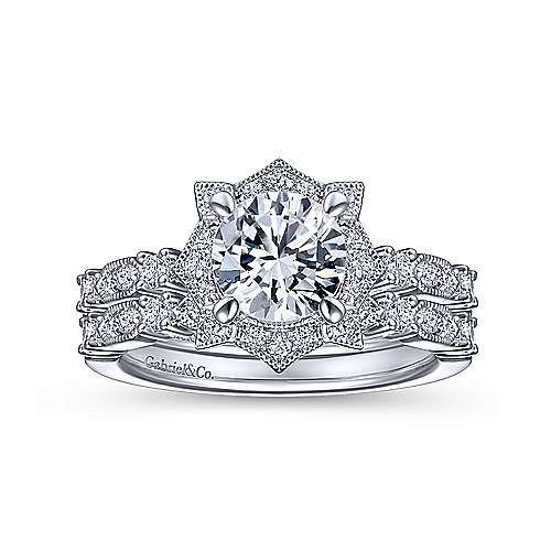 Gabriel & Co. Pietra ER15229R4W44JJ – Vintage Inspired 14K White Gold Fancy Halo Round Diamond Engagement Ring