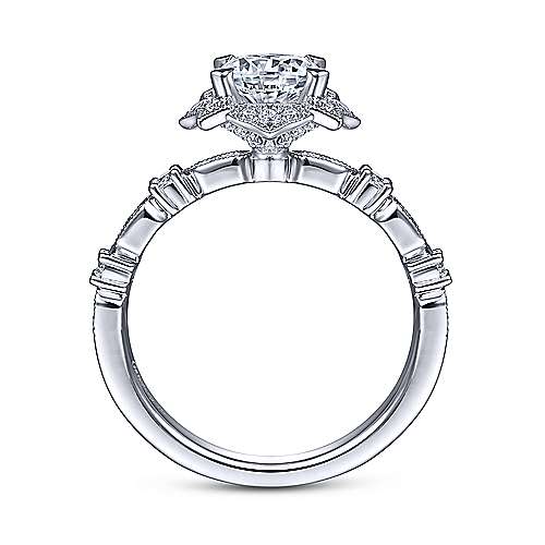 Gabriel & Co. Pietra ER15229R4W44JJ – Vintage Inspired 14K White Gold Fancy Halo Round Diamond Engagement Ring