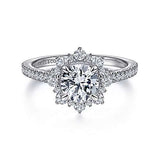 Gabriel & Co. Rosetta ER15242R4W44JJ – 14K White Gold Floral Halo Round Diamond Engagement Ring