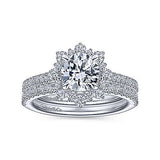 Gabriel & Co. Rosetta ER15242R4W44JJ – 14K White Gold Floral Halo Round Diamond Engagement Ring