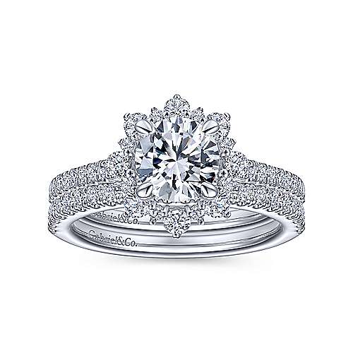 Gabriel & Co. Rosetta ER15242R4W44JJ – 14K White Gold Floral Halo Round Diamond Engagement Ring