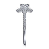 Gabriel & Co. Rosetta ER15242R4W44JJ – 14K White Gold Floral Halo Round Diamond Engagement Ring