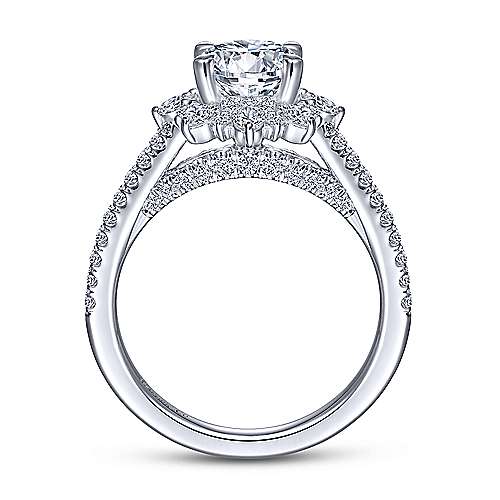 Gabriel & Co. Rosetta ER15242R4W44JJ – 14K White Gold Floral Halo Round Diamond Engagement Ring