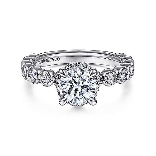 Gabriel & Co. ER15261R4W44JJ Siana – Vintage Inspired 14K White Gold Round Diamond Engagement Ring