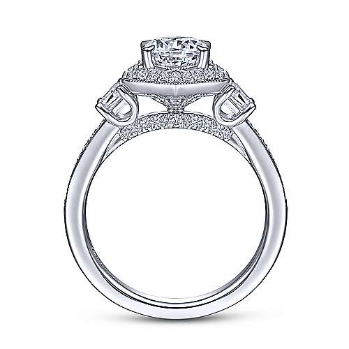 Gabriel & Co. Terza ER15275R4W44JJ – Art Deco 14K White Gold Hexagonal Halo Round Three-Stone Diamond Engagement Ring