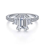 Gabriel & Co. Willow ER15342E8W83JJ – 18K White Gold Emerald-Cut Three-Stone Diamond Engagement Ring
