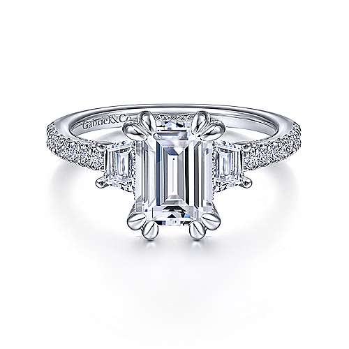 Gabriel & Co. Willow ER15342E8W83JJ – 18K White Gold Emerald-Cut Three-Stone Diamond Engagement Ring