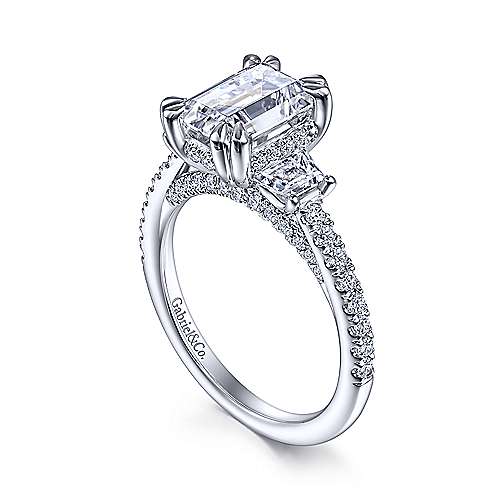 Gabriel & Co. Willow ER15342E8W83JJ – 18K White Gold Emerald-Cut Three-Stone Diamond Engagement Ring