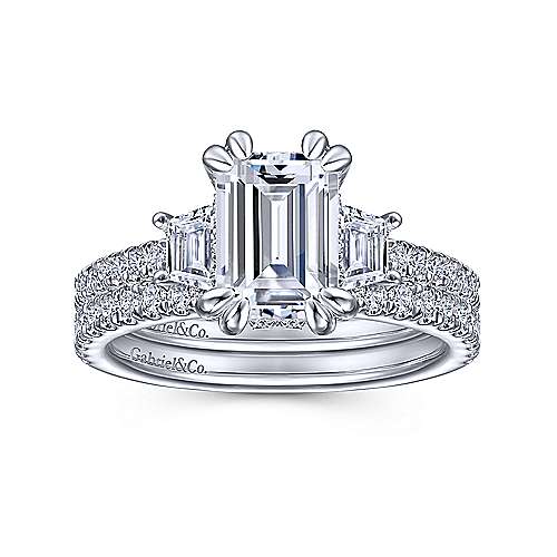 Gabriel & Co. Willow ER15342E8W83JJ – 18K White Gold Emerald-Cut Three-Stone Diamond Engagement Ring