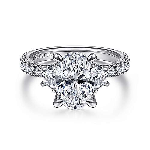 Gabriel & Co. R15347O8W83JJ Yasmine – 18K White Gold Oval Three Stone Diamond Engagement Ring