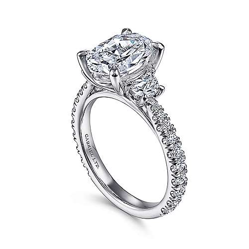Gabriel & Co. R15347O8W83JJ Yasmine – 18K White Gold Oval Three Stone Diamond Engagement Ring