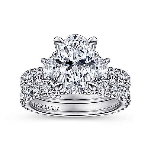 Gabriel & Co. R15347O8W83JJ Yasmine – 18K White Gold Oval Three Stone Diamond Engagement Ring