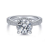 Gabriel & Co. Yelena ER15350R8W83JJ – Vintage Inspired 18K White Gold Round Diamond Engagement Ring