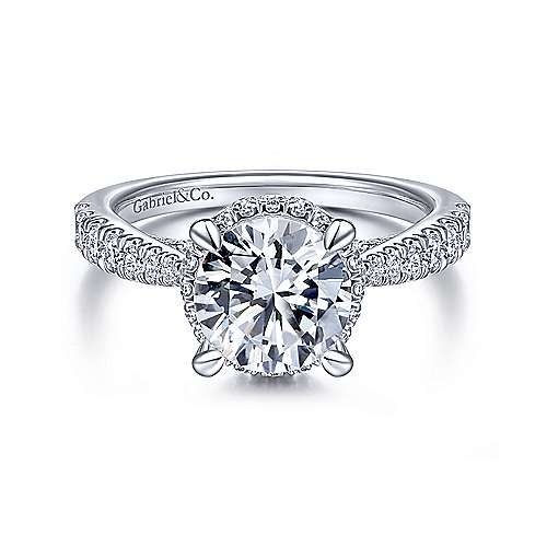 Gabriel & Co. Yelena ER15350R8W83JJ – Vintage Inspired 18K White Gold Round Diamond Engagement Ring