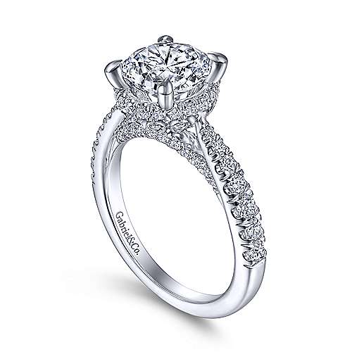 Gabriel & Co. Yelena ER15350R8W83JJ – Vintage Inspired 18K White Gold Round Diamond Engagement Ring
