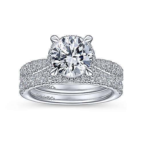 Gabriel & Co. Yelena ER15350R8W83JJ – Vintage Inspired 18K White Gold Round Diamond Engagement Ring